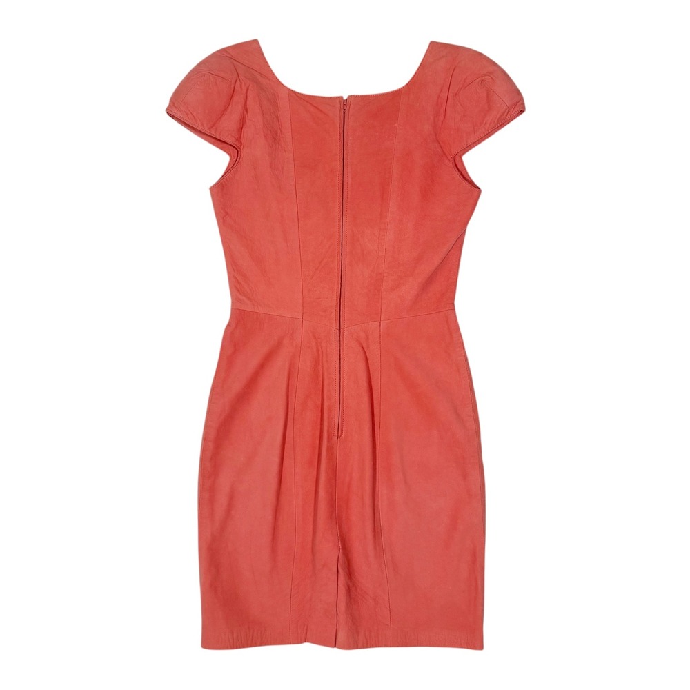 Michael Hoban North Beach Leather Mini Dress Flamingo Pink Vintage Cap Sleeve - Picture 3 of 6